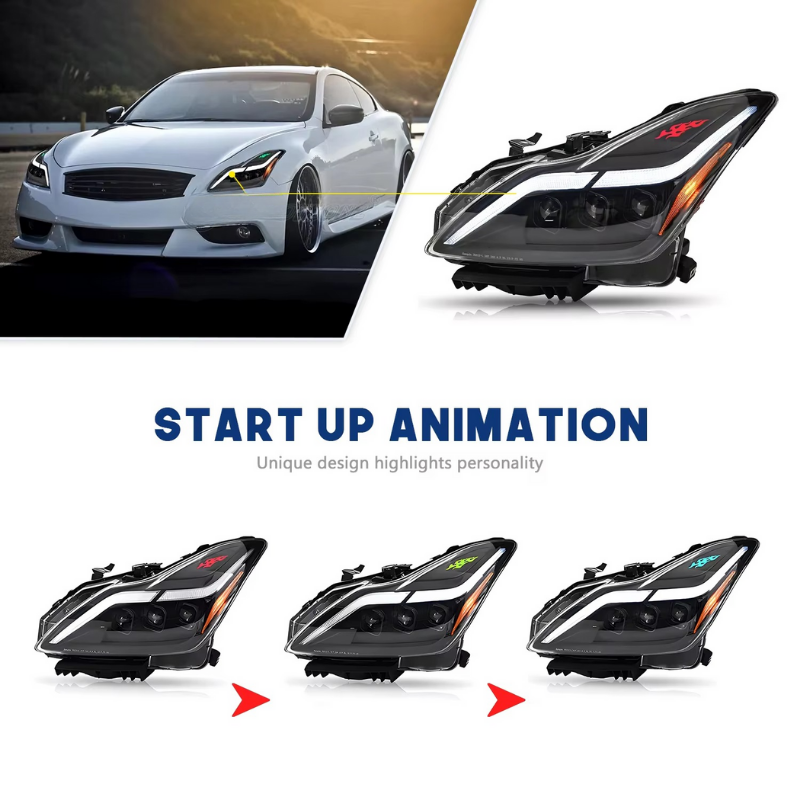 HCMOTIONZ LED Headlights for Infiniti G37 2008-2013 DRL Start up Animation Q60 Coupe Convertible 2014-2015 Car Front Lamps
