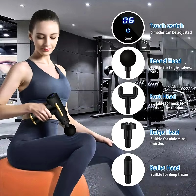 Mini Fascia Gun 6-speed Mode, 4 Interchangeable Heads, Small Color Box Panel,stock 800mAh Battery,customizable 1200/1600 Battery