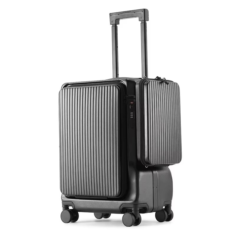 Multifunction Front Open Suitcase for 20 Inch Boarding Luggage Cosmetic Bag With USB Charging and Cup Holder