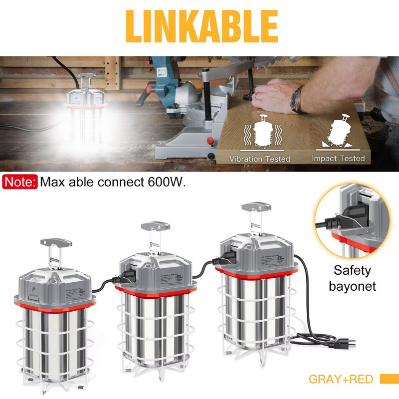 LED Temporary Work Lighting ETL Listed LED Construction Light IP65 60W -150W Work Light with Linkable Connection Design