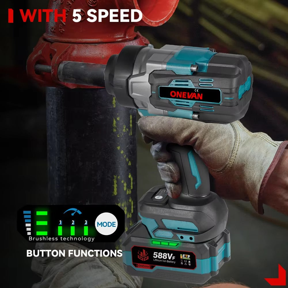 ONEVAN 600W Power Wrench 1700N.m Torque Impact Power Wrenches Brushless Motor Electric Wrench for Truck for Makita 18V Battery