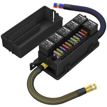 Load image into Gallery viewer, Pre-wired 6 Way Fuse and Relay Box Auto Waterproof Fuse Relay Box With 6 Relays and 11 Way ATC/ATO Blade Fuses for Automotive