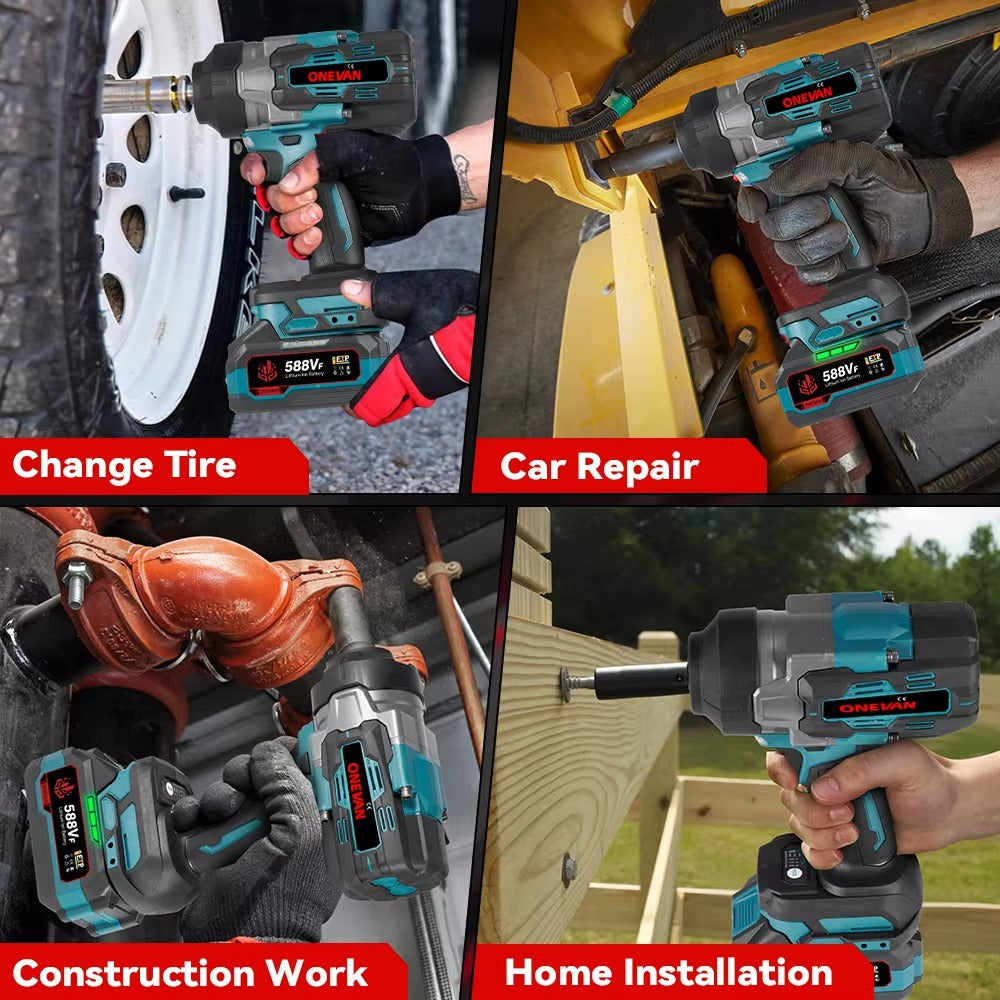 ONEVAN 600W Power Wrench 1700N.m Torque Impact Power Wrenches Brushless Motor Electric Wrench for Truck for Makita 18V Battery