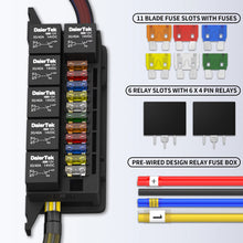 Load image into Gallery viewer, Pre-wired 6 Way Fuse and Relay Box Auto Waterproof Fuse Relay Box With 6 Relays and 11 Way ATC/ATO Blade Fuses for Automotive