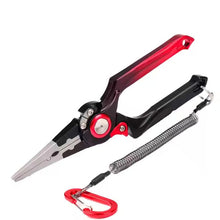 Load image into Gallery viewer, Titanium Fishing Pliers 7" Split Ring Long Nose Tool – Aluminum Alloy, Braid Cutter, Saltwater & Freshwater Use