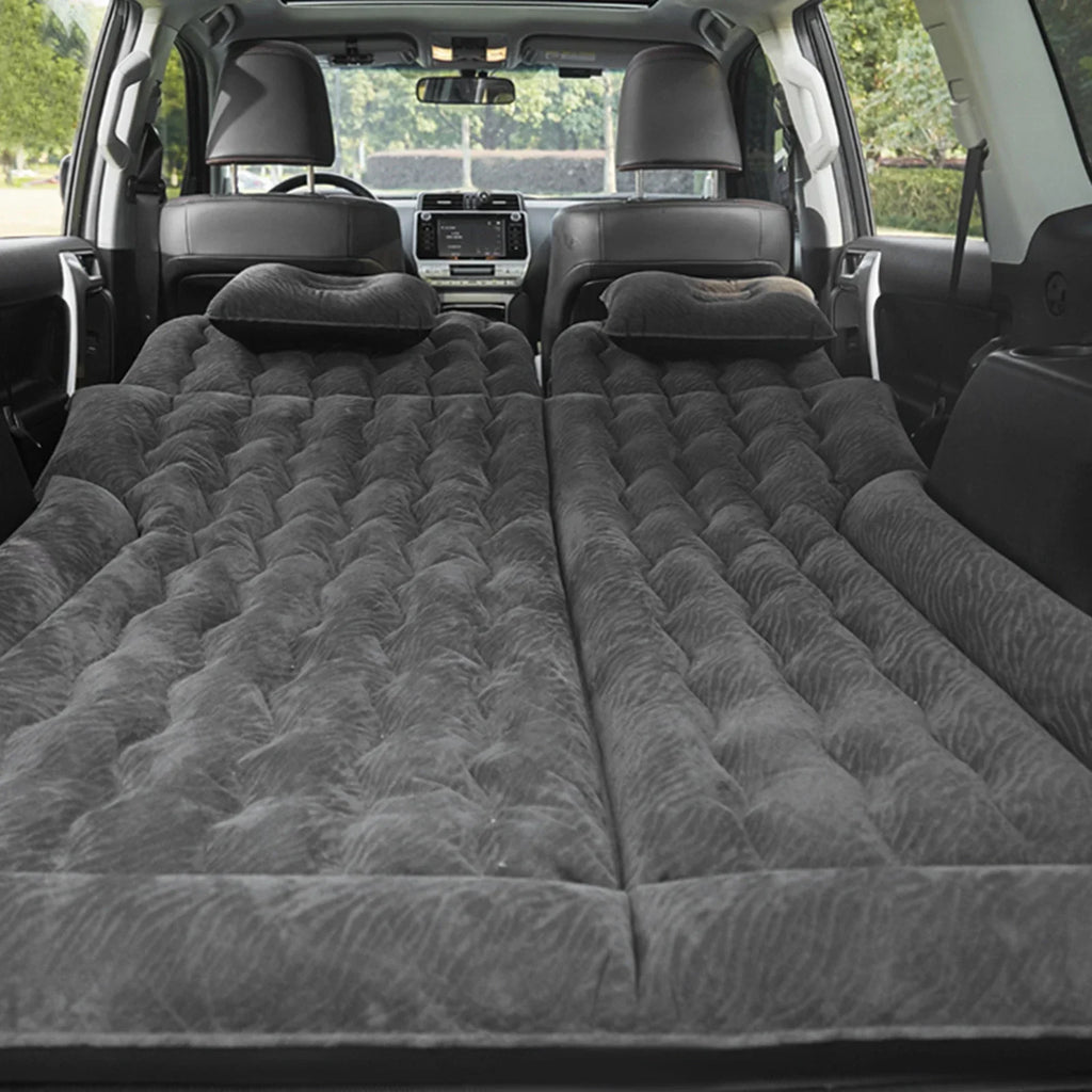 2-in-1 Car Inflatable Mattress Soft PVC Flocking Travel Bed with Pump Black-2