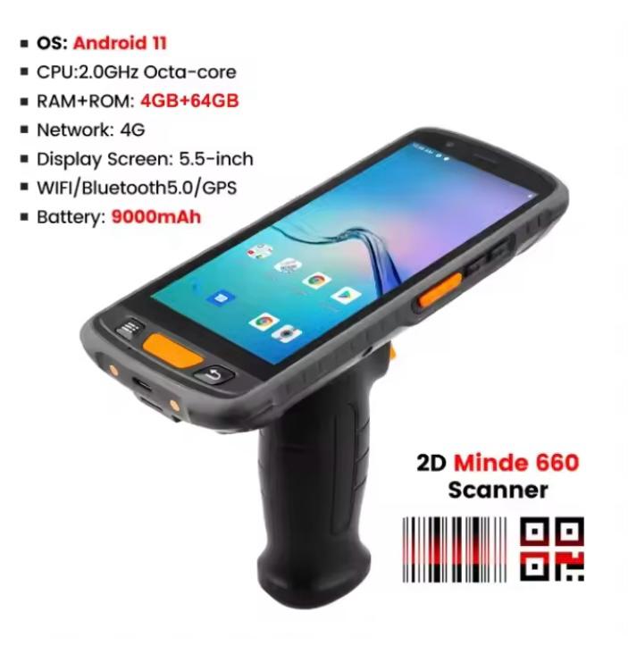 Android Barcode Scanner PDA | 5.5" Handheld, Android 11, 4G RAM, 64G ROM, 4G LTE, WiFi, Bluetooth, GPS, Camera, Portable Data Collector