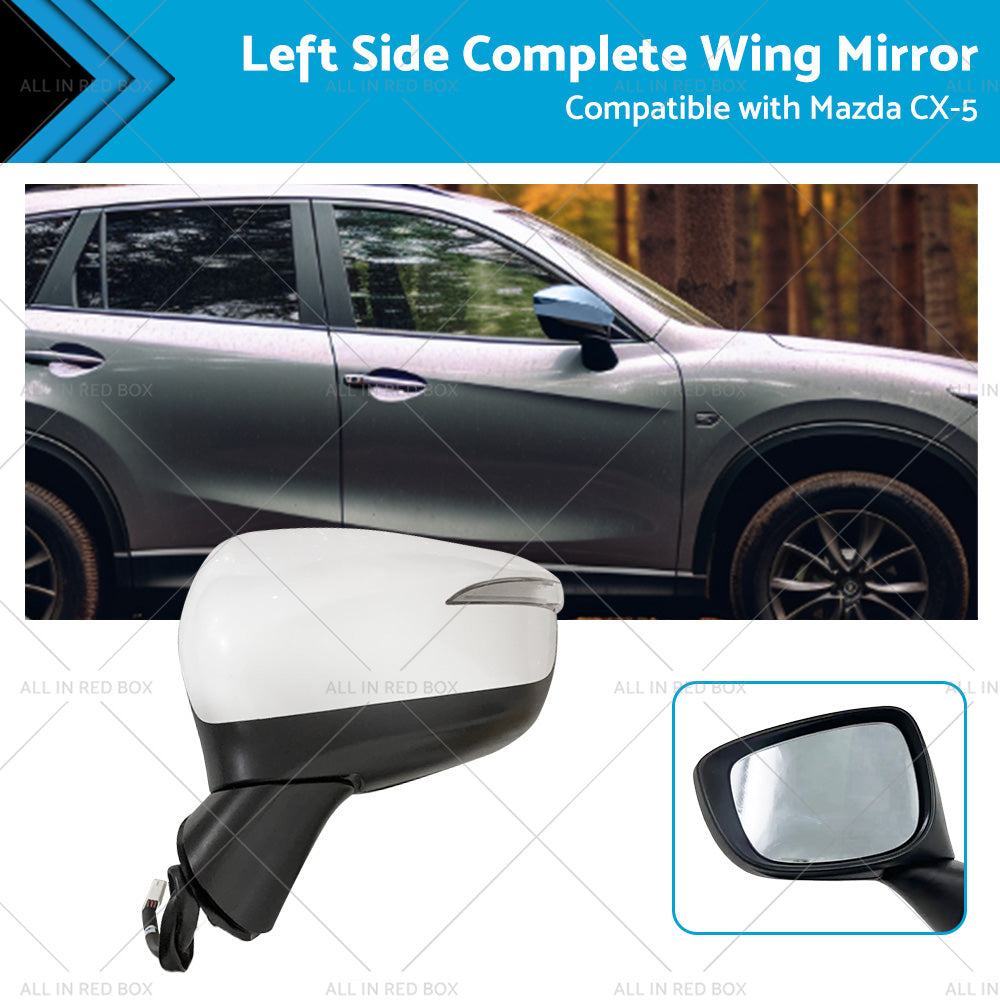 LH Door Wing Mirror Suitable for Mazda CX-5 2015-2016 No BlindSpot 8 Wires White-0