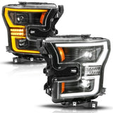 ANZO 15-17 Ford F-150 (Factory Halogen Model ONLY) Full LED Proj Headlights  Init/SeqSig Black- Pair