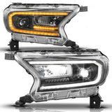 ANZO 19-23 Ford Ranger (Factory Halogen Model) Full LED Proj Headlights Init/DRL/SeqSig Black - Pair