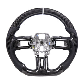 100% Real Carbon Fiber Steering Wheel No Heated for 2015-2017 Mustang EcoBoost GT Shelby-Mustang GT350 GT350R 2.3L 5.0L