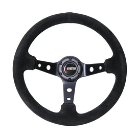 14inch 90mm Deep Corn Rally Black Steering Wheel Black Stitching Universal 350mm Suede Car Steering Wheel