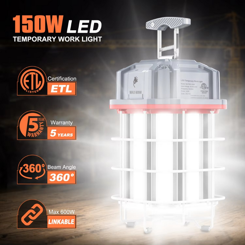 LED Temporary Work Lighting ETL Listed LED Construction Light IP65 60W -150W Work Light with Linkable Connection Design