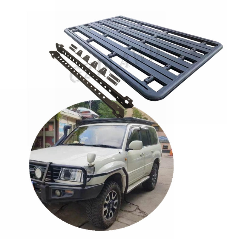 Aluminum Alloy Flat Roof Rack 4x4 for 1998-2008 Land Cruiser 100 LC100 LX470 Heavy Duty Flat Platform Black Powder Coate