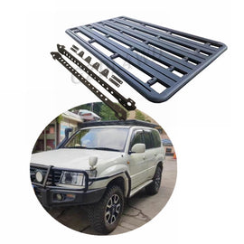 Aluminum Alloy Flat Roof Rack 4x4 for 1998-2008 Land Cruiser 100 LC100 LX470 Heavy Duty Flat Platform Black Powder Coate
