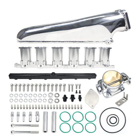 CNC 2JZ-GE Intake Manifold Fuel Rail Throttle Body Set 6 Injectors Sliver Throttle Body 90mm Suitable for Vvti and Non-v
