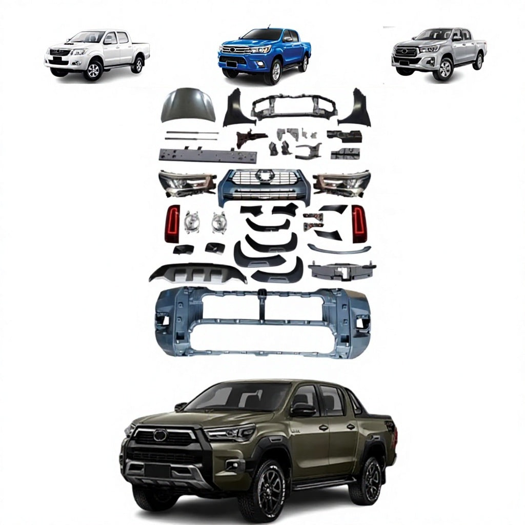 Conversion Front Bumper Kit for Hilux Vigo Revo Rocco 2005-2020 Upgrade to Rocco 2021+ Car Front Bumper Grill Headlight 