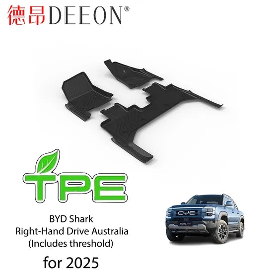 BYD Shark 6 2025 TPE Floor Mats — **RHD Australia (incl. threshold)** ✅
