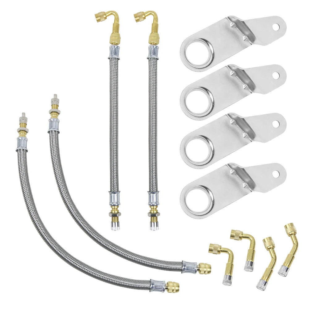 Double Tires Air Inflation Kit 6-Piece Brass Valve Stem Extenders and 4-Piece Brackets Universal Air Infla New Condition