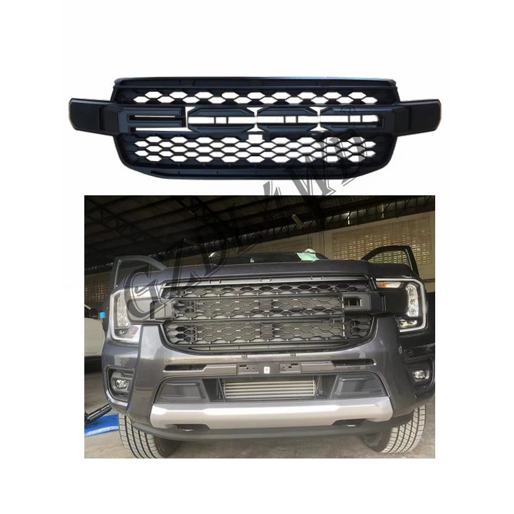 GZDL4WD ABS Front Grille Mesh for Ranger 2022-2023 Wildtrak/XLT/Sport  with Black Logo