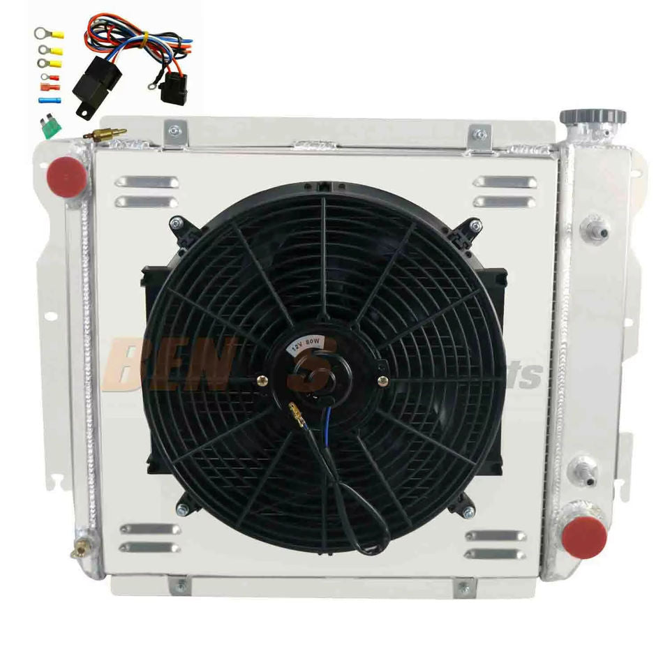 4Row Aluminum Radiator+Shroud Fan for Jeep Wrangler TJ YJ Chevy V8 Swap 87-06