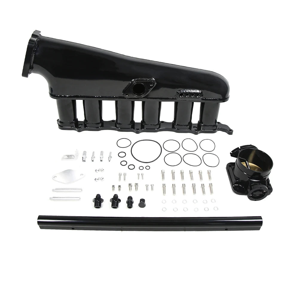 Toyota 2JZ TIG Welded Aluminium Intake Manifold with Fuel Rail and 90 mm Throttle Body, Black