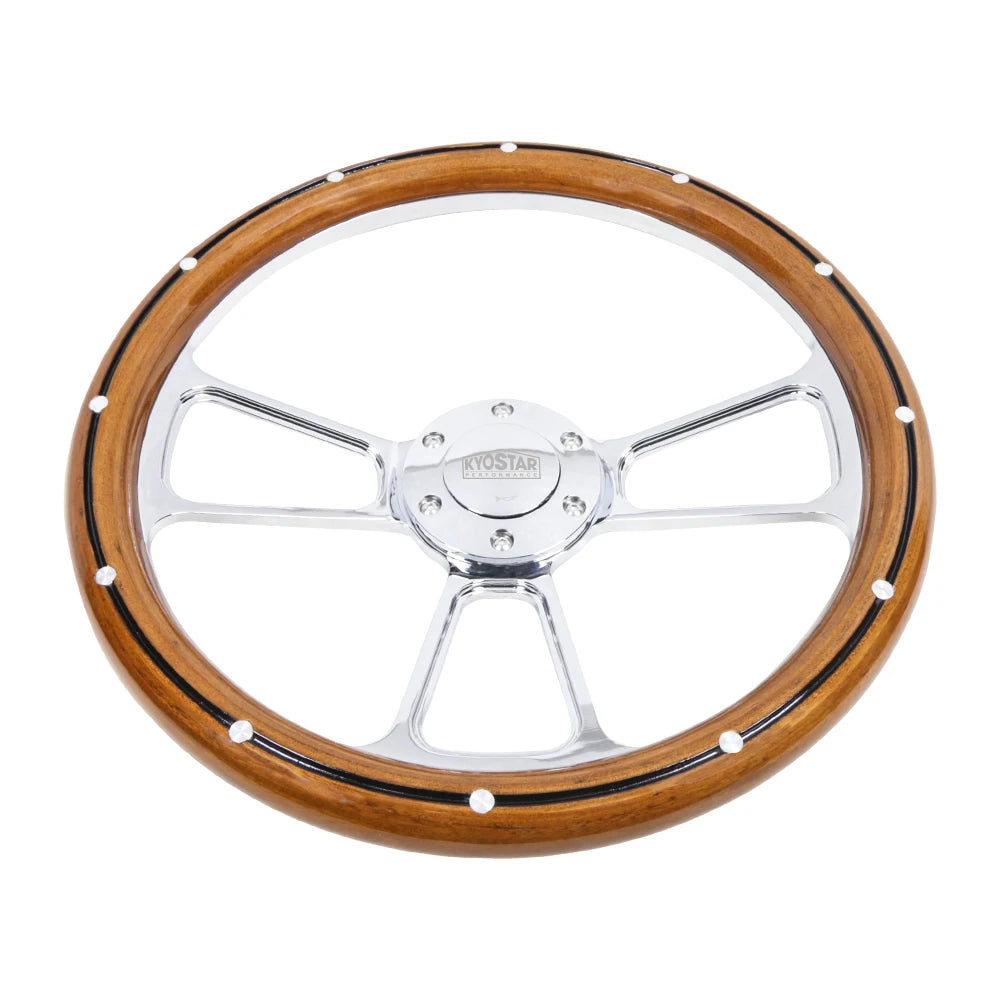 Universal 14 inch Real Mahogany Wood Half Wrap Steering Wheel with Aluminium Rivets, 4-Spoke