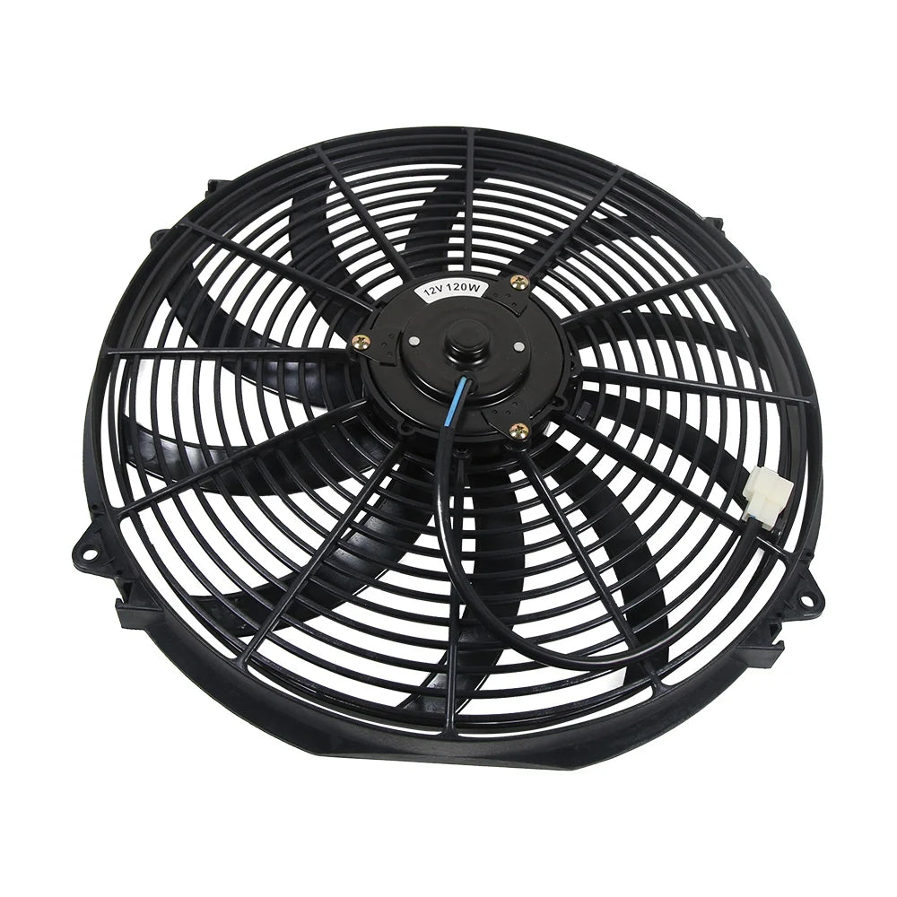 Universal 16 Inch 12V 120W Slim Electric Radiator Cooling Fan - Push or Pull, Black
