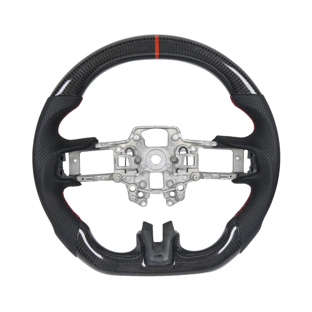 Ford Mustang 2018-2024 GT / GT350 / GT500 Carbon Fibre and Leather Flat-Bottom Steering Wheel - Non-Heated