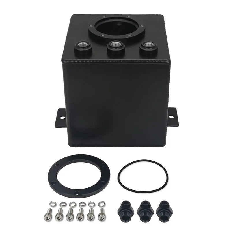 Universal 2L Aluminium Fuel Surge Tank with 6AN Fittings - Raw / Black