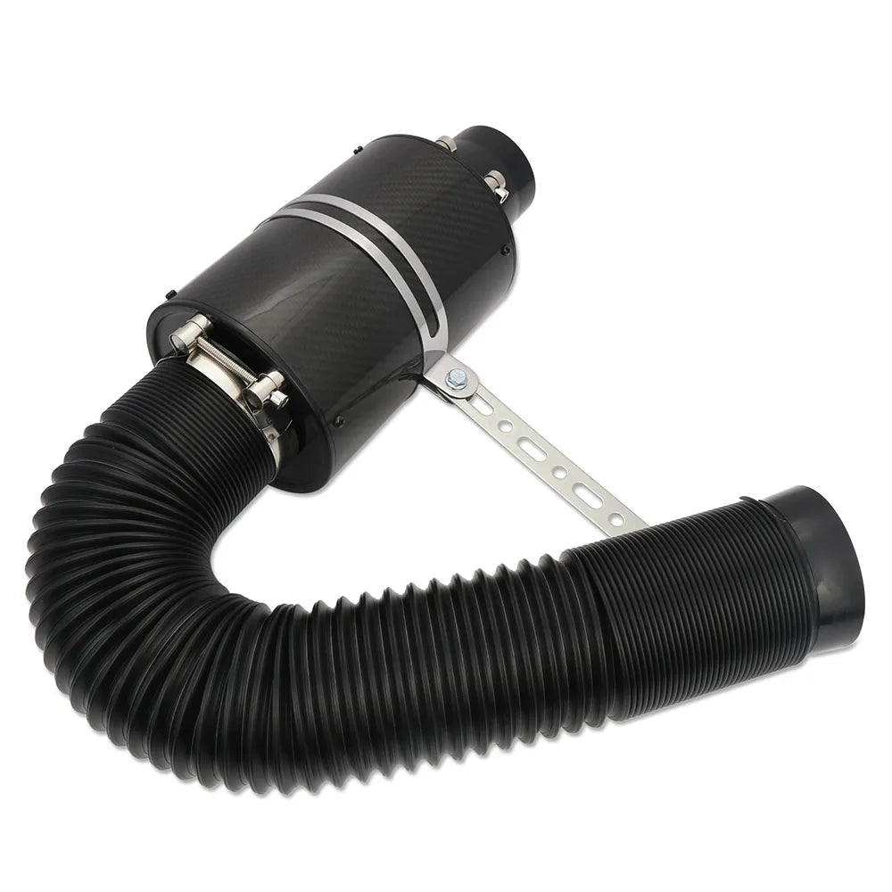 Universal 70mm Adjustable Carbon Fibre Cold Air Intake Extension Pipe with Air Filter