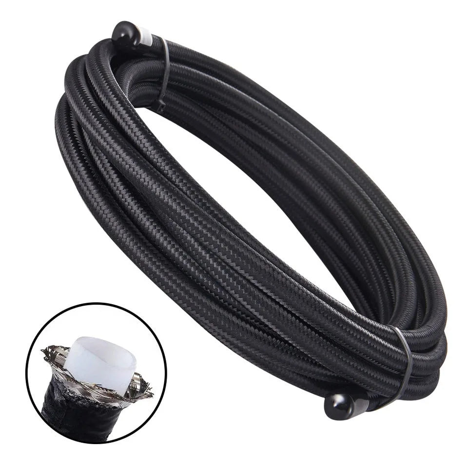 Nylon Stainless Steel Braided PTFE Fuel Line 4AN 6AN 10AN 12AN, Black / Silver