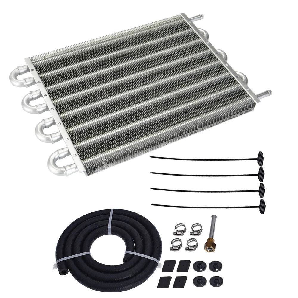 Universal 8-Row Aluminium Plate and Fin Automatic Transmission Oil Cooler - 6AN, 15.5 x 10 x 0.75 inch