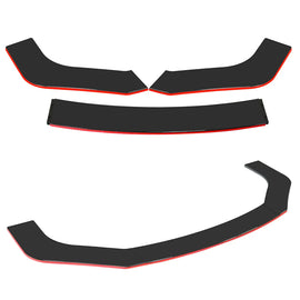 Universal 3-Piece ABS Front Bumper Lip Splitter - Gloss Black with Red Line