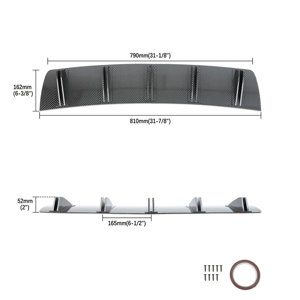 Universal Black Aluminium Rear Bumper Lip Diffuser with Shark Fin Design