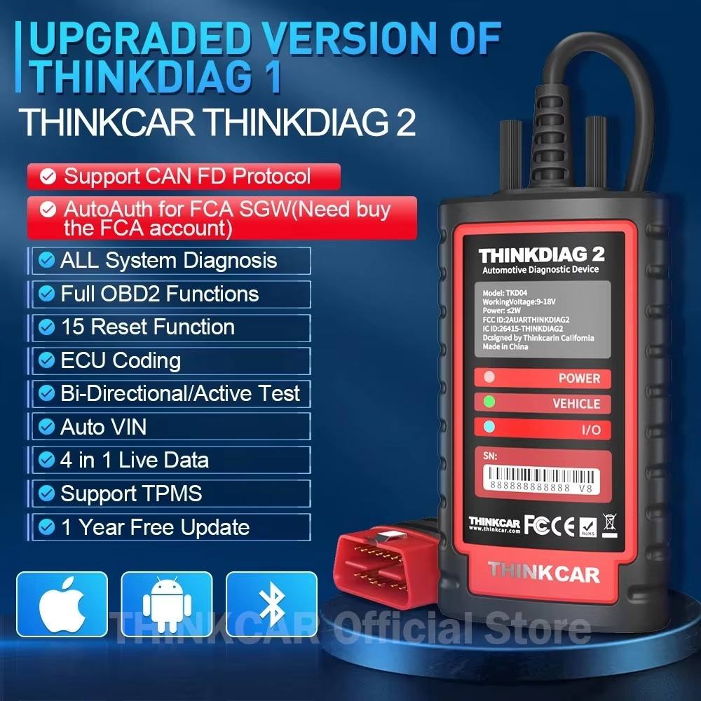 THINKCAR ThinkDiag 2 Professional Bluetooth OBD2 Scanner | CAN FD | All System Diagnostic Tool | ECU Coding |