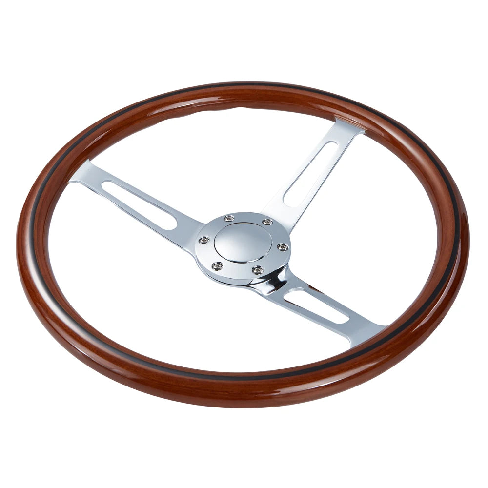 Vintage Classic 15 inch Wooden 3-Spoke Steering Wheel, Silver