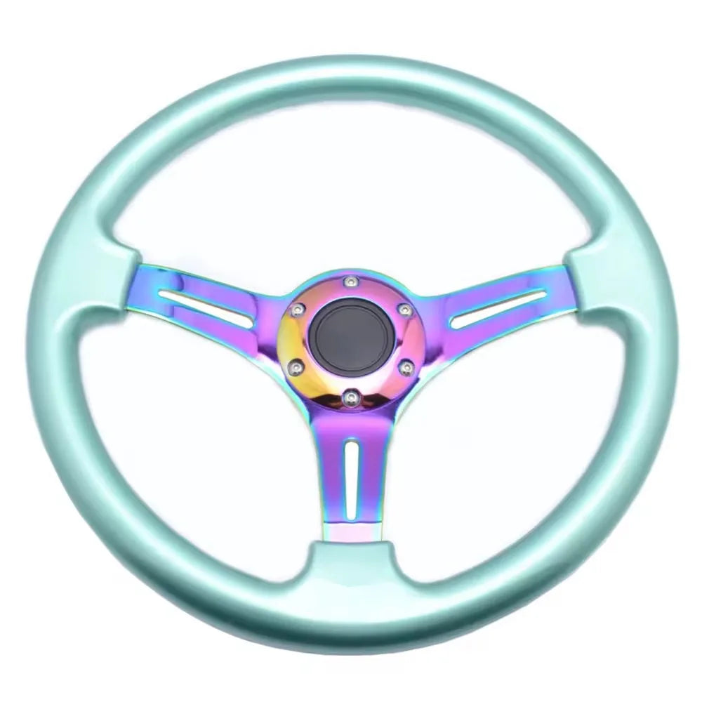 Universal JDM 350 mm Neo Chrome Rainbow Spoke Deep Dish Drift Steering Wheel