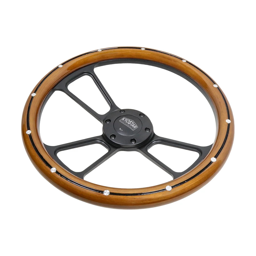 Universal 14 inch 350 mm Vintage Real Mahogany Wood Half Wrap Steering Wheel, Aluminium Rivets, 1.75 inch Dish