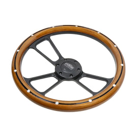 Universal 14 inch 350 mm Vintage Real Mahogany Wood Half Wrap Steering Wheel, Aluminium Rivets, 1.75 inch Dish