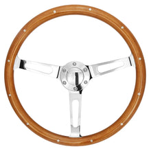 Load image into Gallery viewer, Vintage Universal 15 inch 380 mm Classic Wooden Grain Steering Wheel, Silver Chrome 3-Spoke