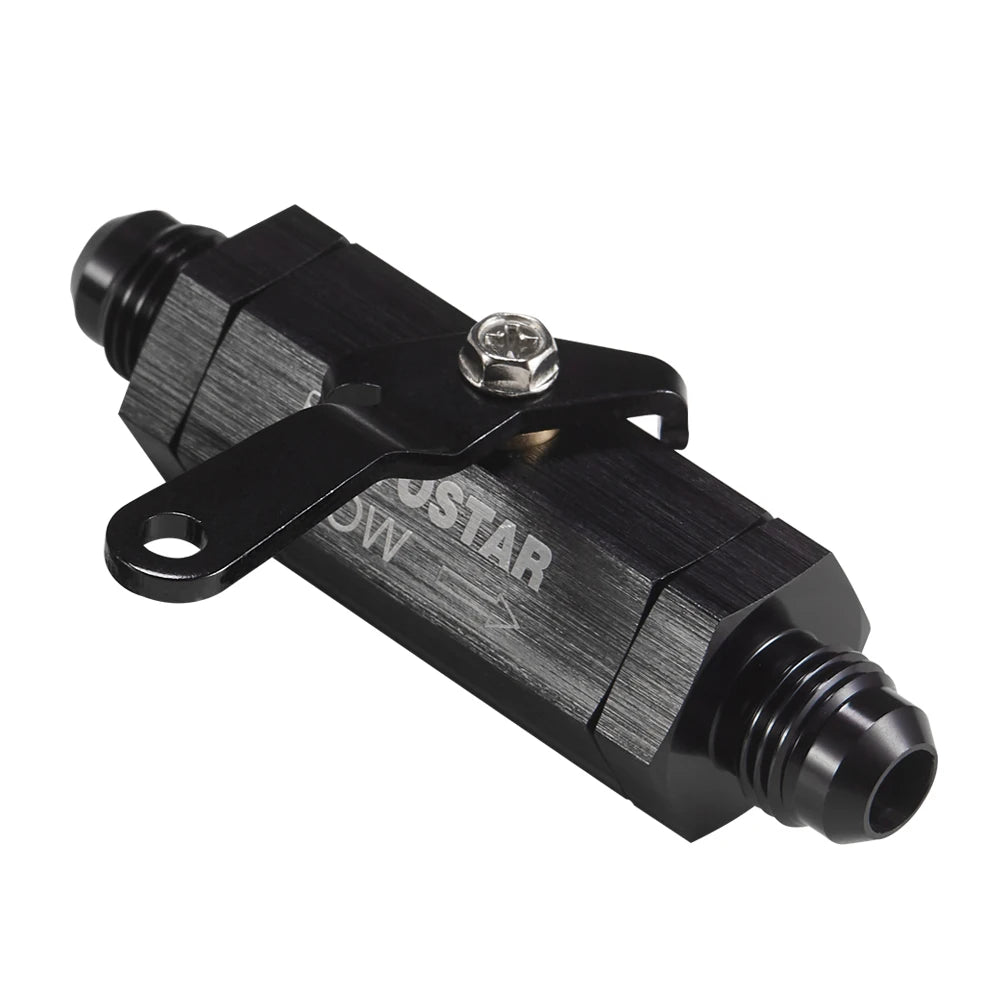 Universal 6AN Inline Fuel Shut Off Valve with Cable Lever - Black Aluminium
