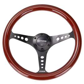 Universal 350 mm Classic Wood Grain 3-Spoke Steering Wheel, Black Spokes, with Horn Button