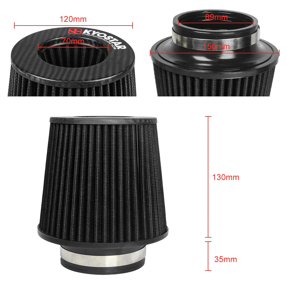 Universal 89mm (3.5 inch) Carbon Fibre Top Cone Air Filter with Clamp