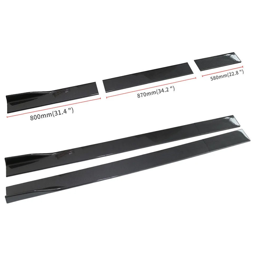 Universal 2.2 m 86.6 inch Carbon Fibre Look Side Skirt Extensions, 6 Piece Set