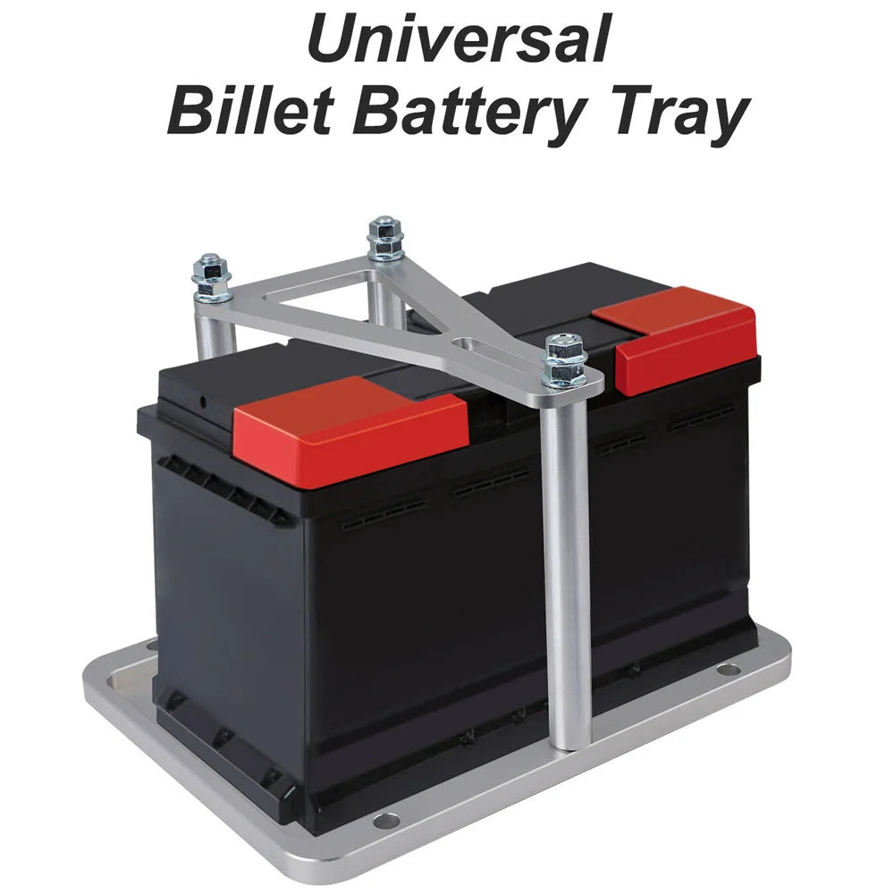 Universal Billet Aluminium Battery Tray Hold Down for Relocation - Silver
