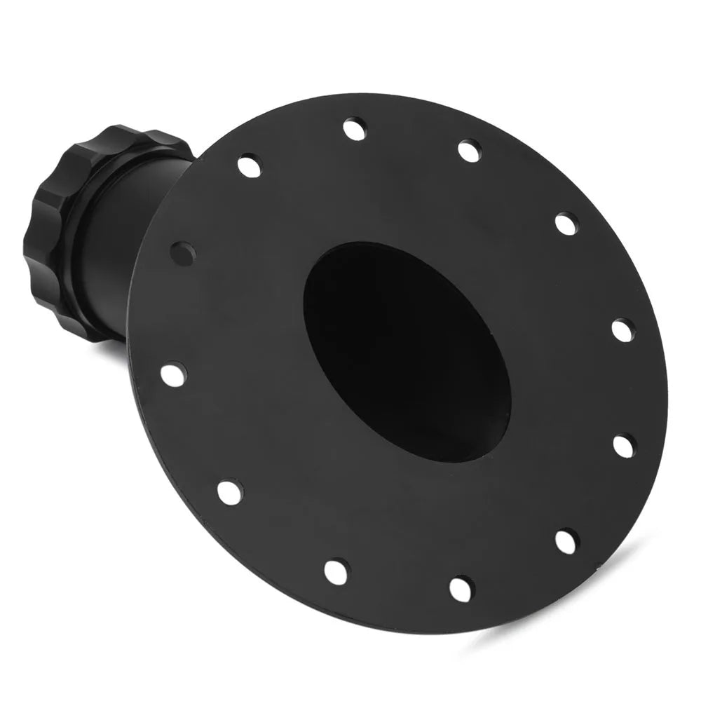 Universal Billet Aluminium Fuel Cell Filler Neck and Cap - 45 Degree, 12 Bolt Flange, 45mm ID
