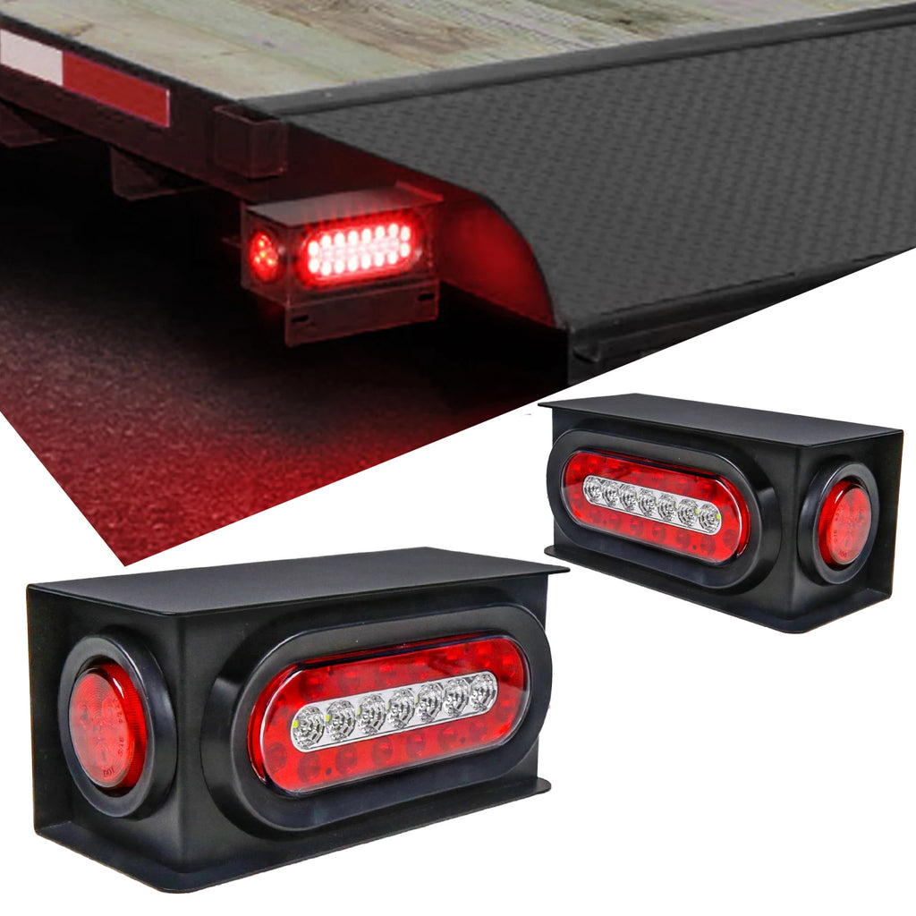 Universal Steel Trailer Light Box Housing Pair with 6 Inch Oval LED Tail Lights - 12V