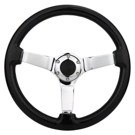 Classic 14 Inch 350mm Deep Dish Wood Steering Wheel with Chrome Spokes - Black Ring, 45mm Dish