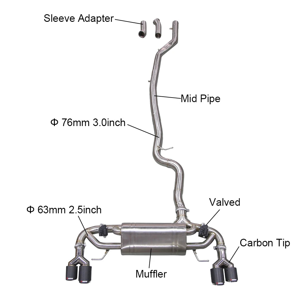 BMW 330i G20 2019+ B48 2.0T Stainless Steel 4-Tip Valved Sport Catback Exhaust System